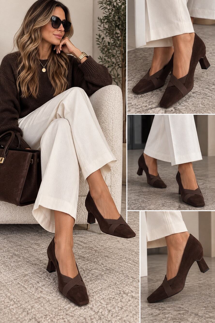 Stuart Weitzman Suede Slip On Square-Toe Pumps Dark Brown Women's Size US 7.5